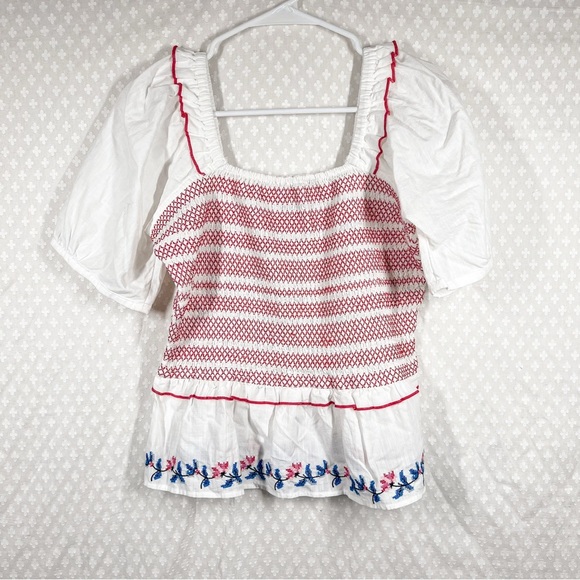 Draper James Tops - Draper James NWT White Red Camellia‎ Embroidered Peplum Top